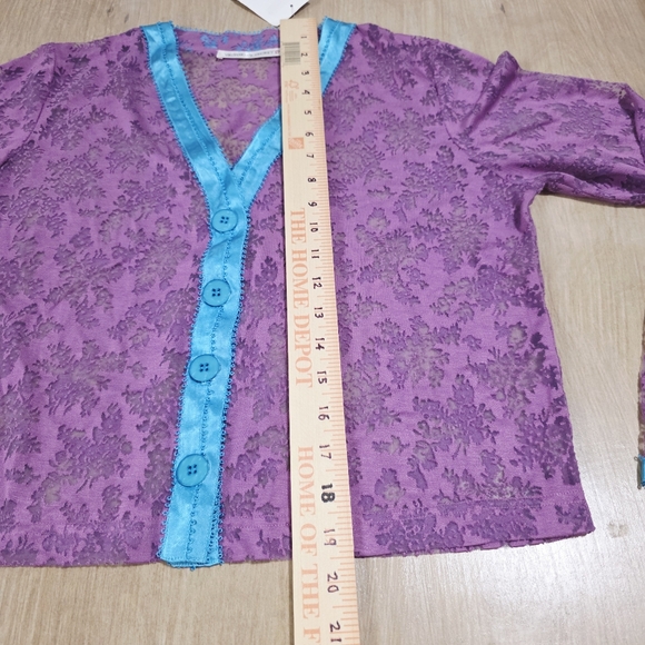 NWT Victoria’s Secret Sheer Floral Cardigan Purple Blue Trim Lightweight Size M - Picture 8 of 12